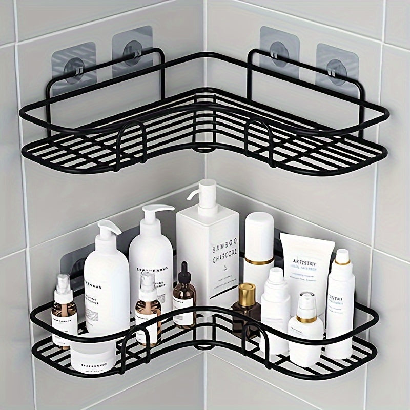 Shower caddy made of stainless steel, rust-proof, wall-mounted organizer for bathroom essentials.