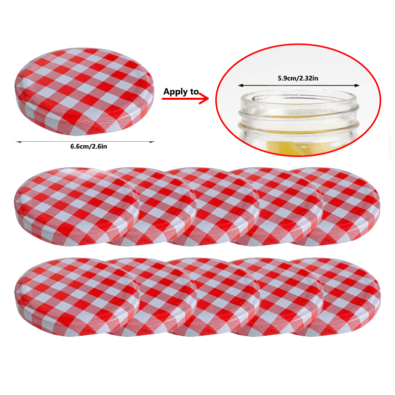 Pack of 10 Mason Jar Lids with Checkered Pattern, Airtight Seals for Canning and Storage Jars