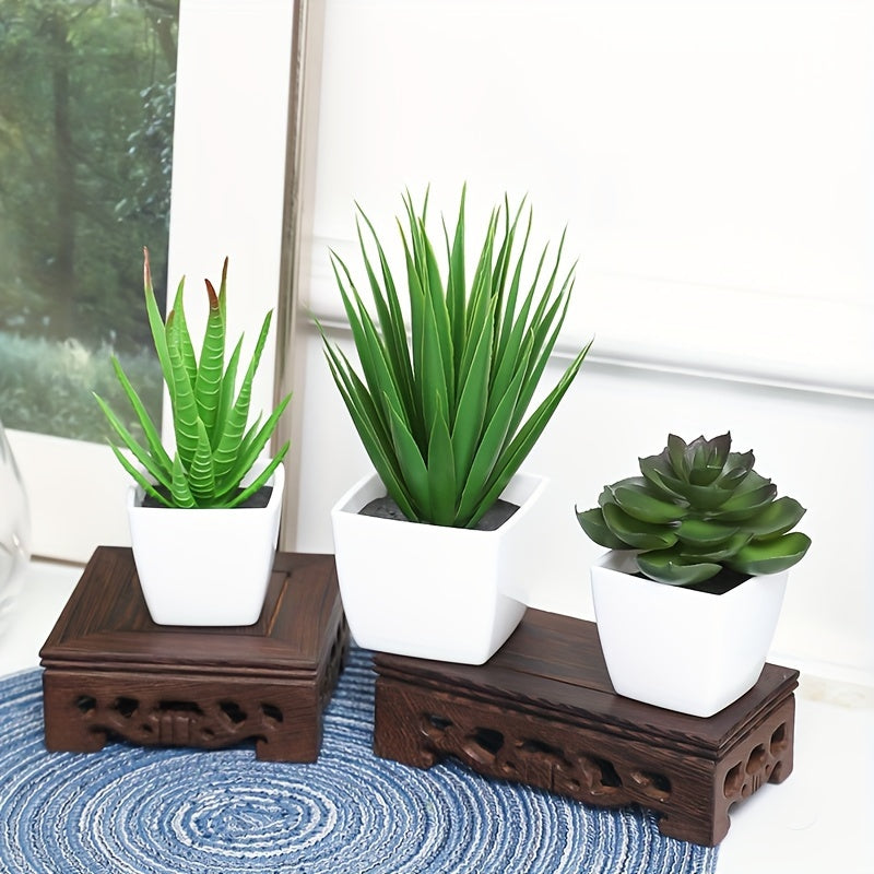 3 artificial evergreen succulent plant bonsai for home decoration, suitable for various settings.