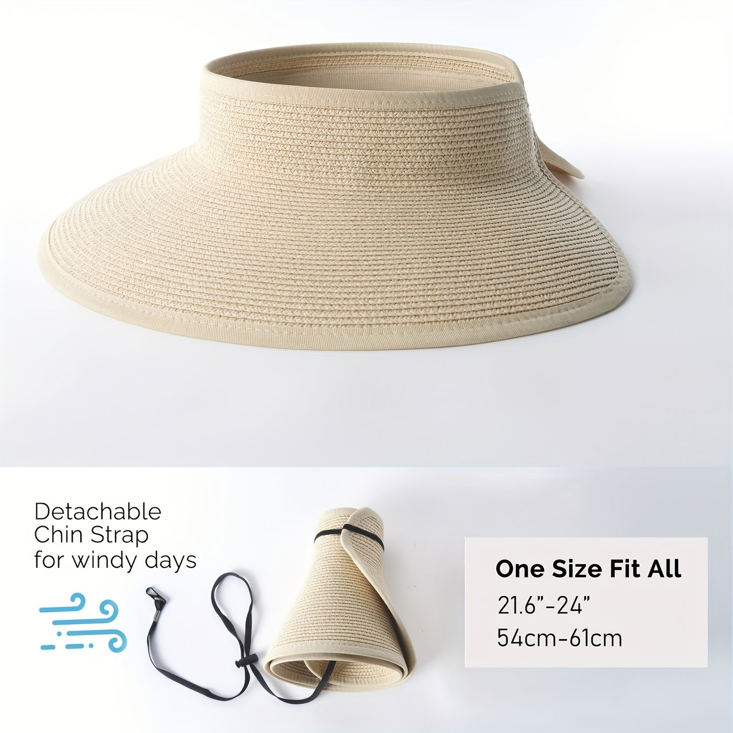 Packable, wide-brim straw sun visor hats for women with roll-up feature, ideal for summer beach trips and travel.