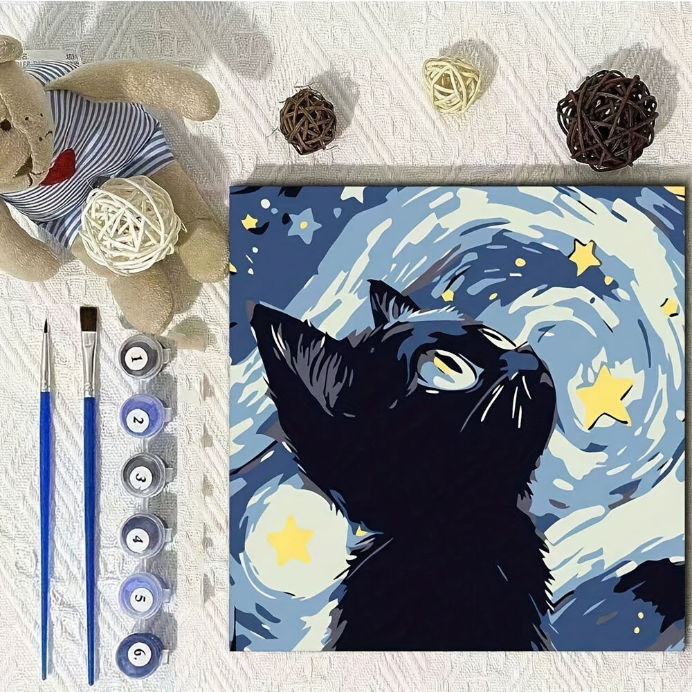 Oil painting DIY kit for cat, designed to hang on desktop for stress relief or gifting.