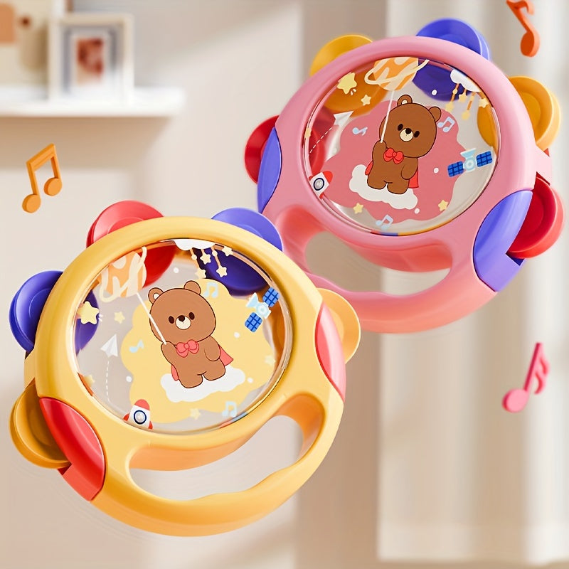 High-Quality ABS Hand Drum with Rattle for Baby and Toddler - Music Enlightenment Toy for Newborns in Red & Yellow, Promotes Hand Grip Development, Suitable for 12 Months and Older