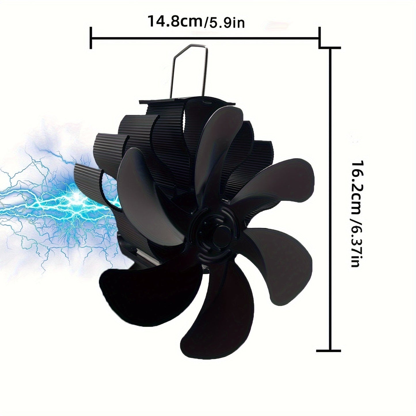 Вентилятор для дровяной печи с 6 лопастями, магнитным креплением дымохода и неэлектрической тепловой конструкцией для газовых и пеллетных горелок — бесшумный, работающий от тепла.