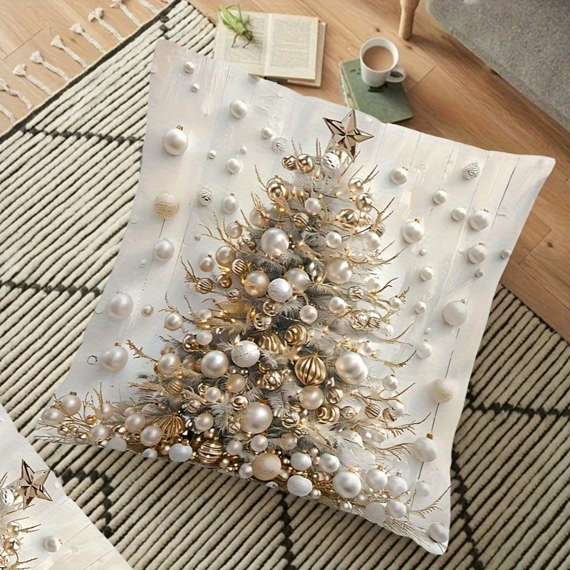 Get into the holiday spirit with our Contemporary Christmas Tree Double-Sided Print Throw Pillow Cover! Measuring 44.96cm x 44.96cm, this woven polyester cover features a zipper closure for easy removal and cleaning. Add a festive touch to your home or