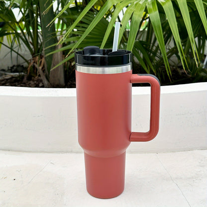 1 40oz Stainless Steel Double Wall Tumbler with Lid, Handle, Heavy Duty Water Bottle, Summer Drinkware & Kitchen Item.