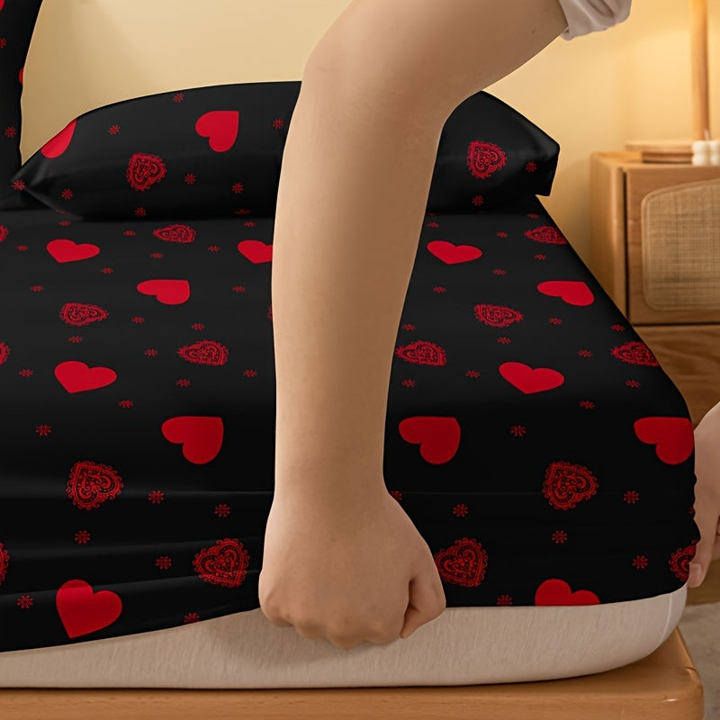 Get the cozy 1pc Brushed Fitted Sheet in a Red Love Print for ultimate comfort in your bedroom or guest room. This soft and comfortable bedding mattress protector comes with a deep pocket design, perfect for ensuring a snug fit on your mattress. Please