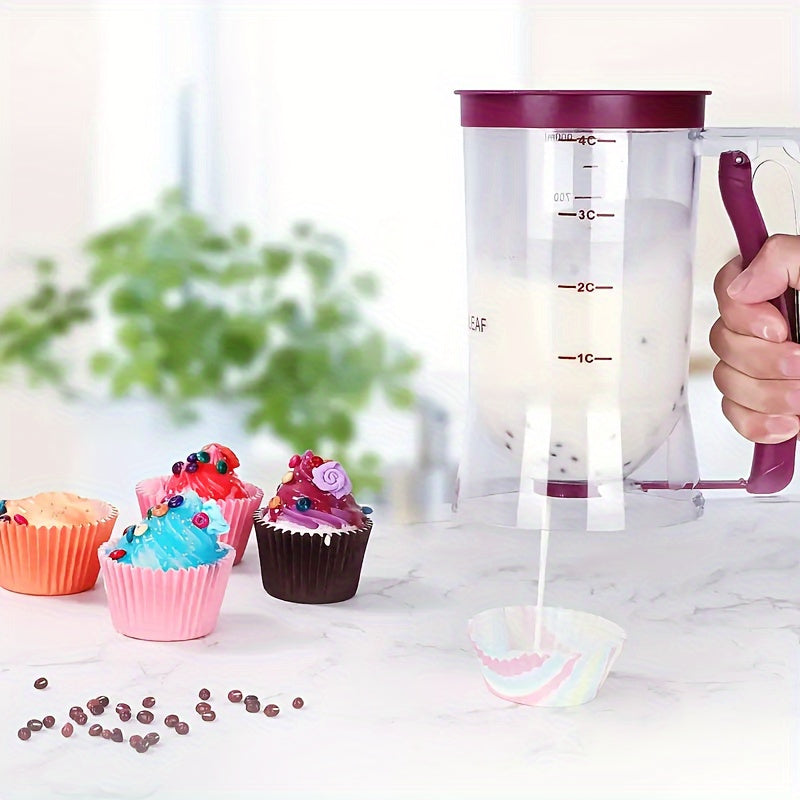 Non-electric handheld plastic pancake mixer for cupcakes and waffles, featuring an easy grip design. This food-safe, durable, and lightweight kitchen accessory ensures convenient baking.