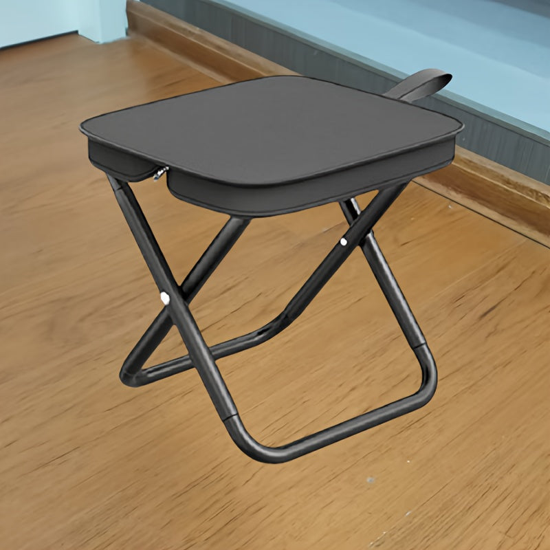 Compact portable folding stool for outdoor activities, easy to set up and adult-sized.