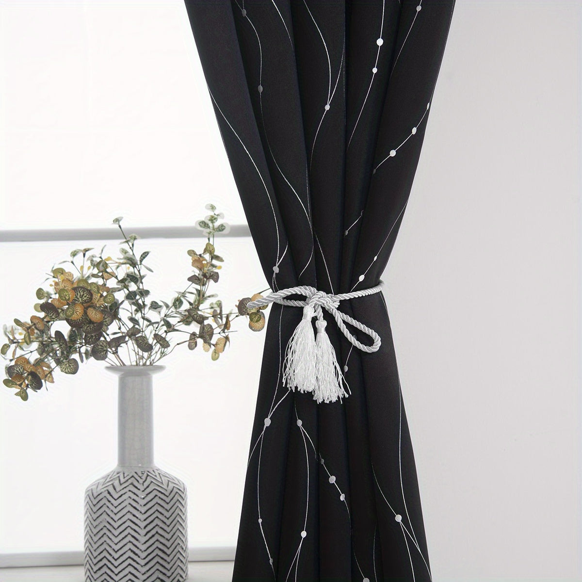 Elegant Silvery Wave Line Pattern Blackout Curtain perfect for any room in your home - living room, bedroom, kitchen, bathroom. Enhance your home decor with this stylish addition.