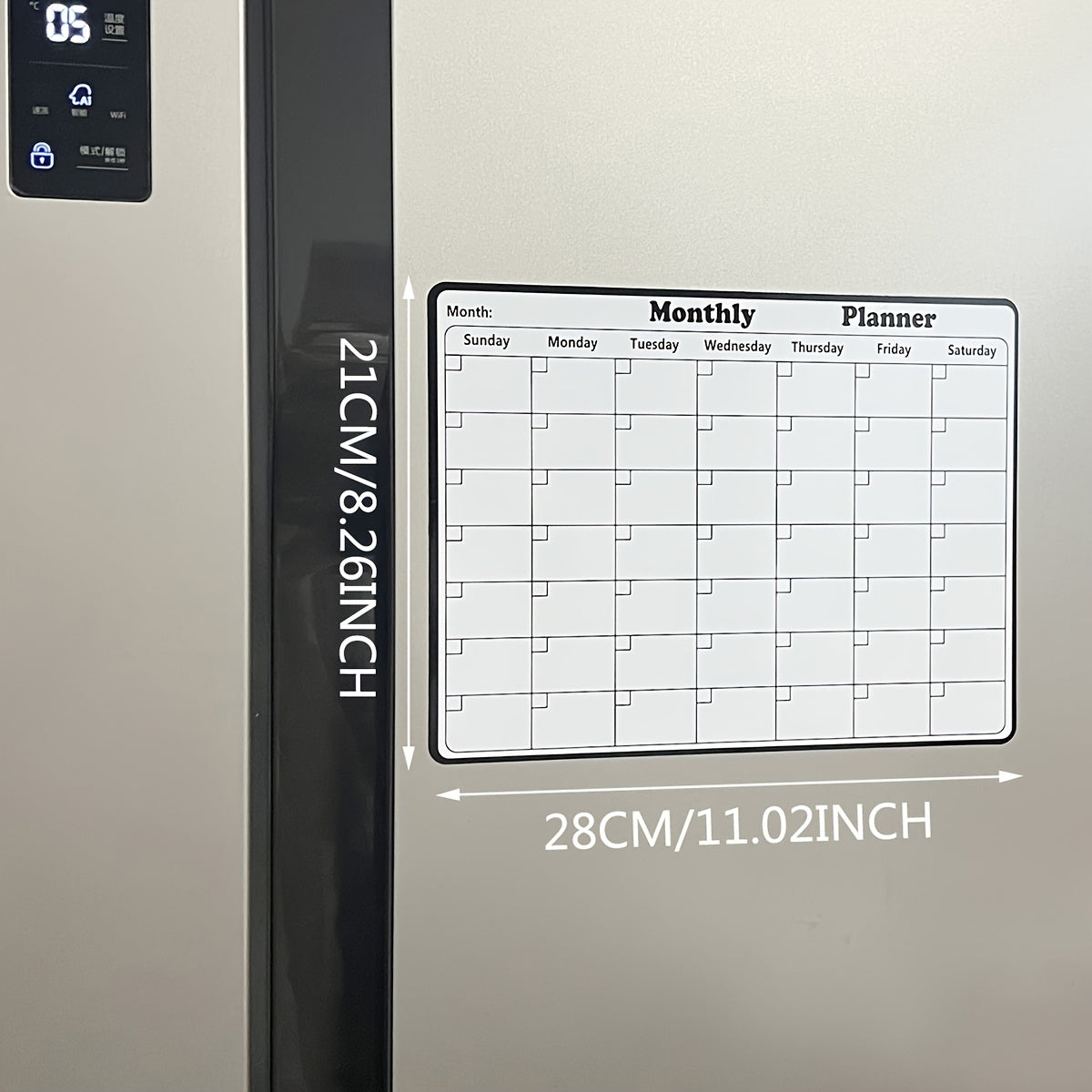 One piece of a dry erase fridge magnetic calendar, featuring a white board design perfect for refrigerators. This magnetic calendar is great for keeping track of appointments and events in the kitchen, serving as a decorative and functional addition to