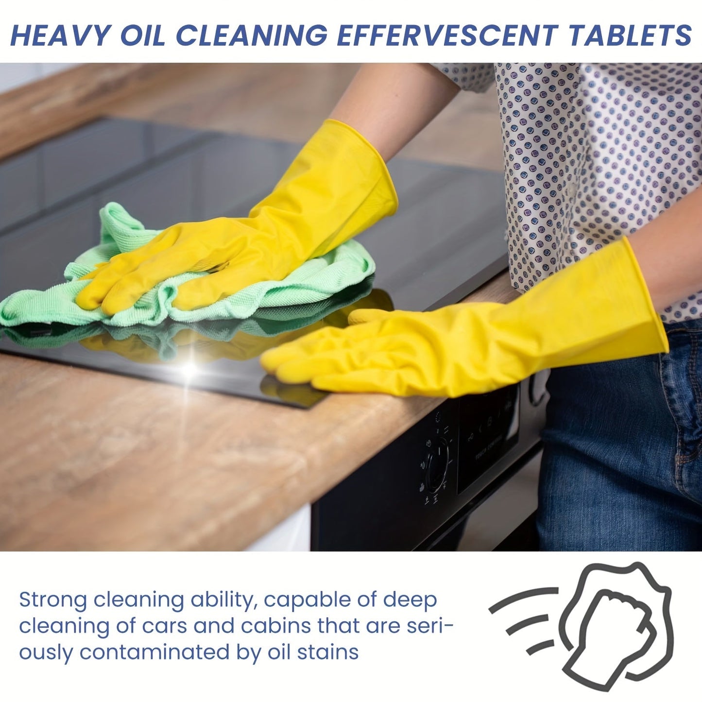 20 tablets of Kitchen Cleaning Effervescent Tablets designed to remove stubborn dirt and stains from kitchen stoves, sinks, and range hoods.