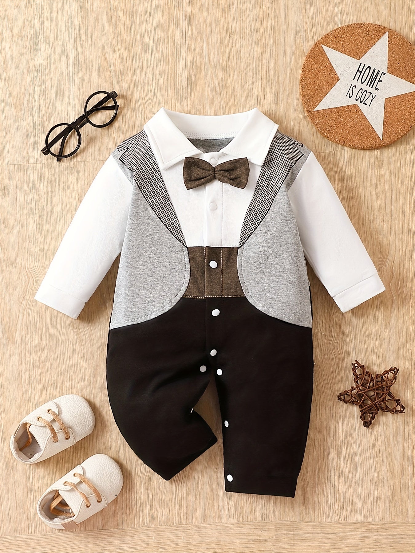 Baby Boy's Long Sleeve Body Suit for Spring and Autumn, perfect for 6-12 month olds. Features a Ha Ha design, making your little gentleman look stylish. Great for outdoor wear.