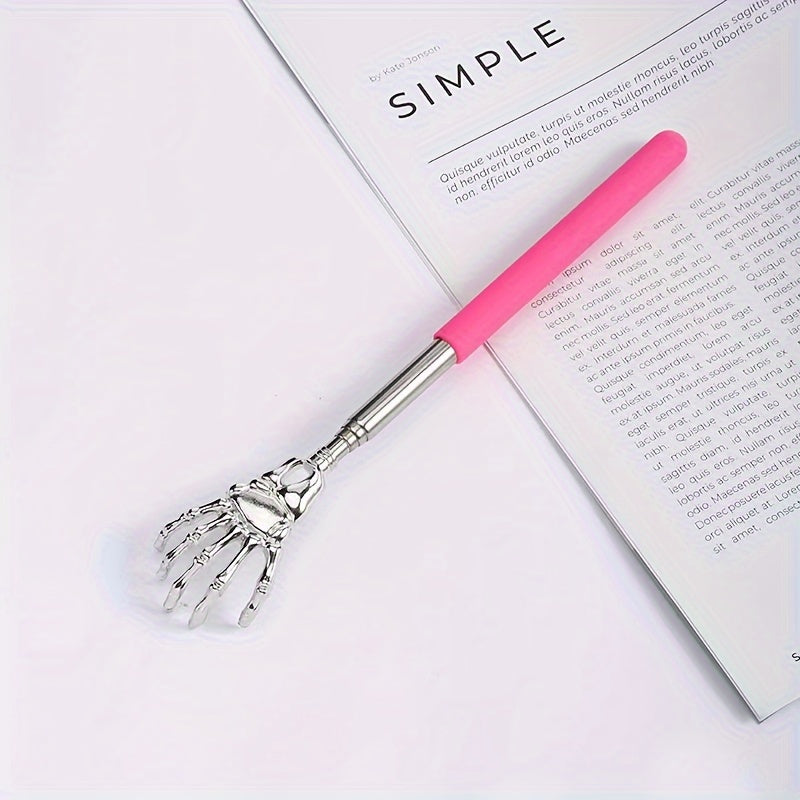 Telescopic stainless steel back scratcher for adults and elderly.