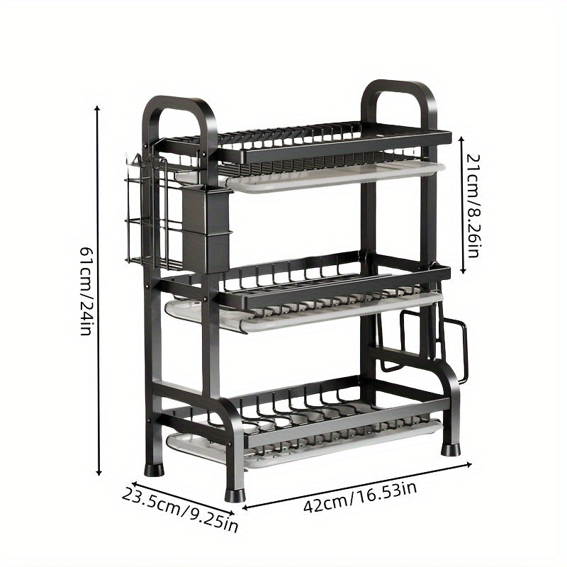 Double-layer kitchen organizer with space-saving design - Versatile dish rack for bowls and plates with drainage feature, made from durable metal materials.