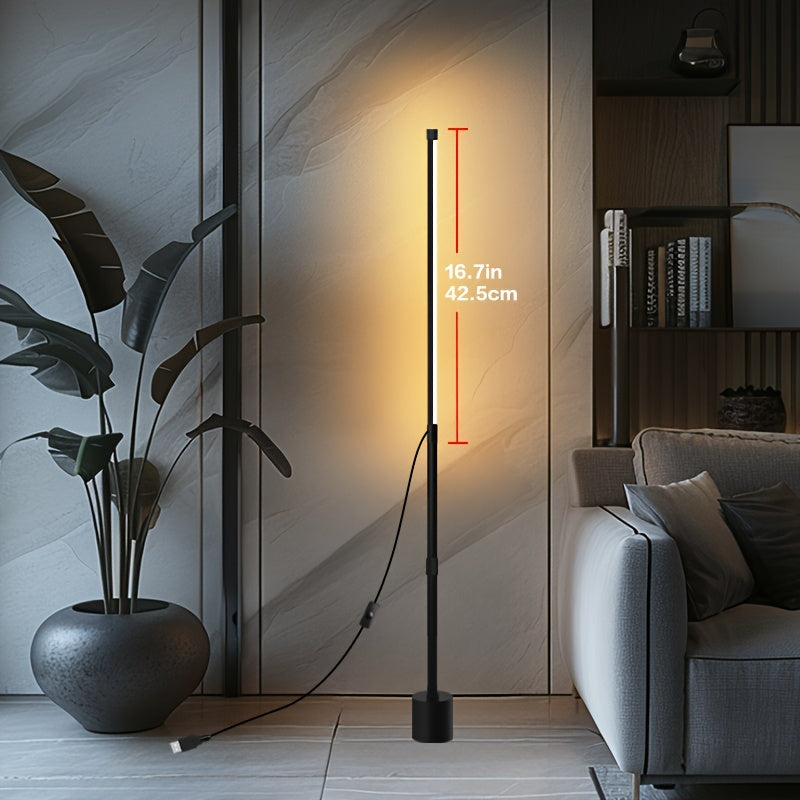 Adjustable Nordic-style LED corner floor lamp with USB power, ideal for living room, bedroom, and gaming room ambient lighting in black.