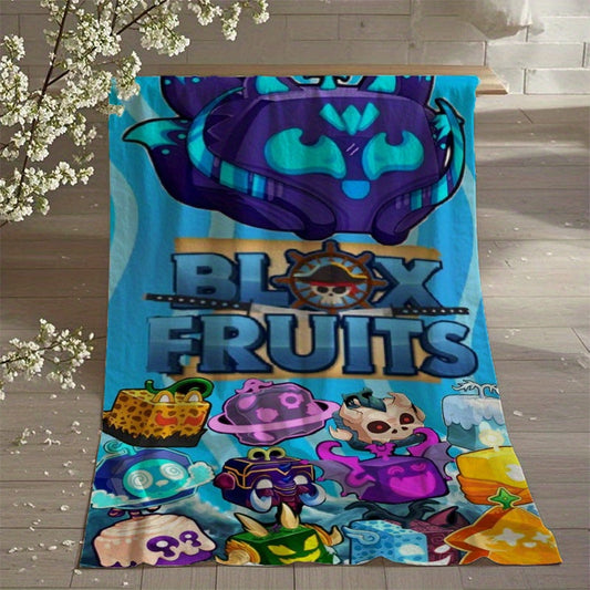 Introducing the Blox Fruits Anime-Themed Flannel Fleece Blanket, a luxurious and cozy all-season throw made from 100% polyester. This soft and warm blanket is perfect for home, office, car, camping, and more. With a digital print design and a weight of