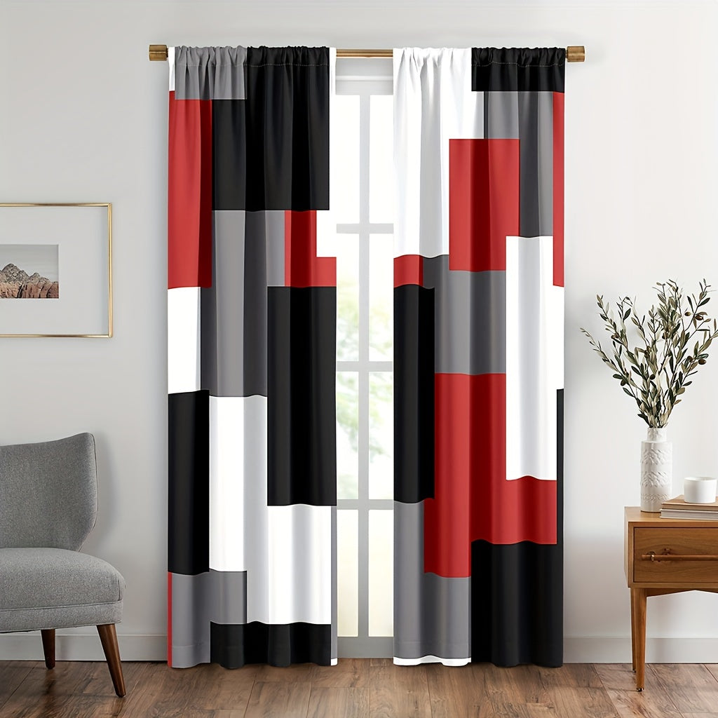 Add a touch of style to your living room or bedroom decor with these 2-panel plaid pattern curtains. Featuring rod pockets for easy installation, these red, white, grey, and black curtains are the perfect window treatment for any room.