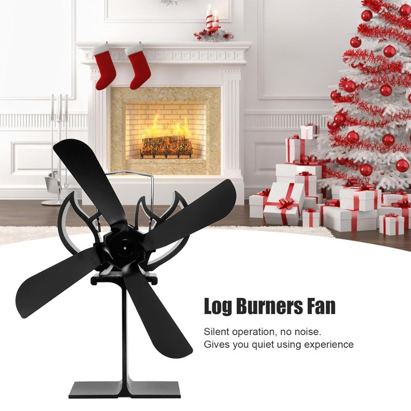 Efficiently heat your space with the 4-Blade Quiet Wood Stove Fan. This portable fireplace and log burner accessory is heat powered and ensures a cozy atmosphere.