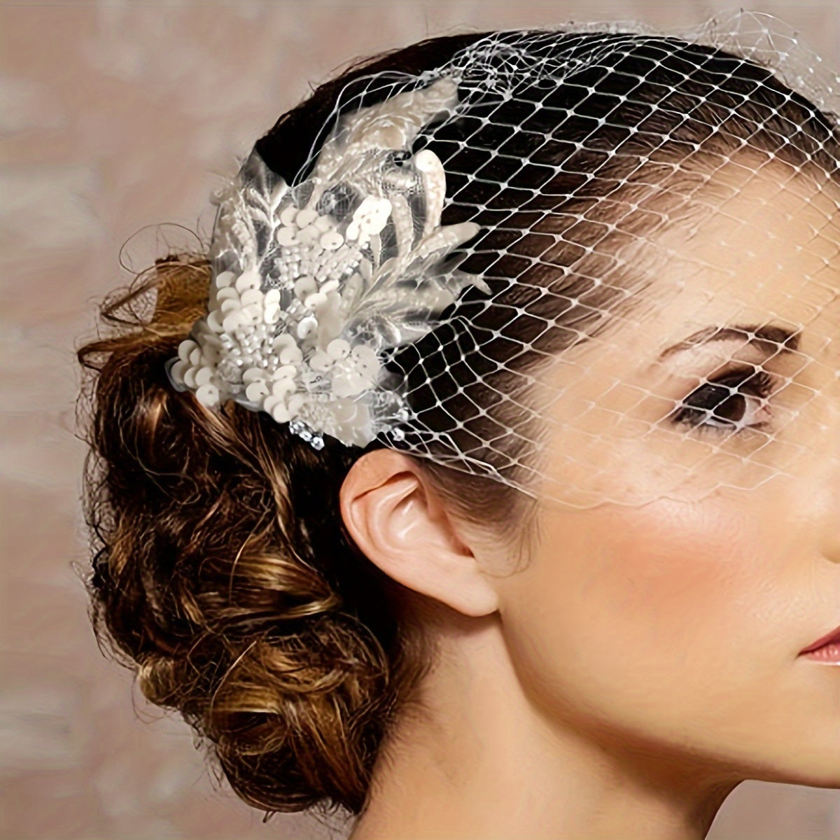 Beautiful Vintage Lace Veil Featuring Hand-Sewn Grid Design - Ideal for Weddings, Events, and Photoshoots