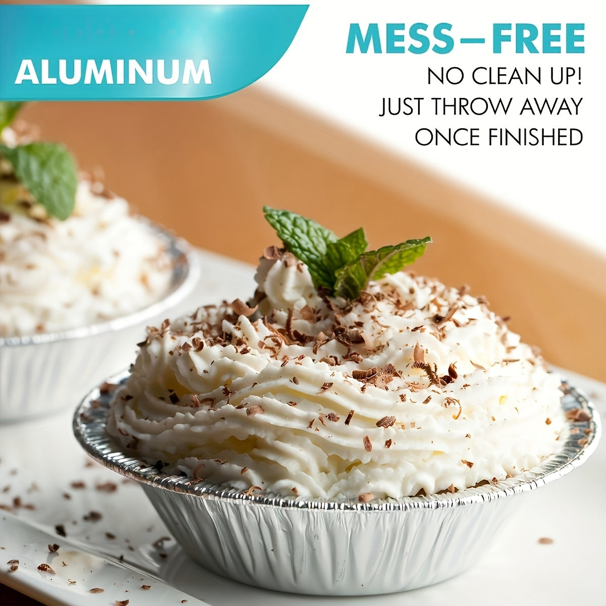 Get 50 pieces of 12.7 cm heavy-duty disposable aluminum foil pie pans for baking personal mini pies. These mini pie tins are perfect for easily stacking and storing, and can also be frozen and reheated.