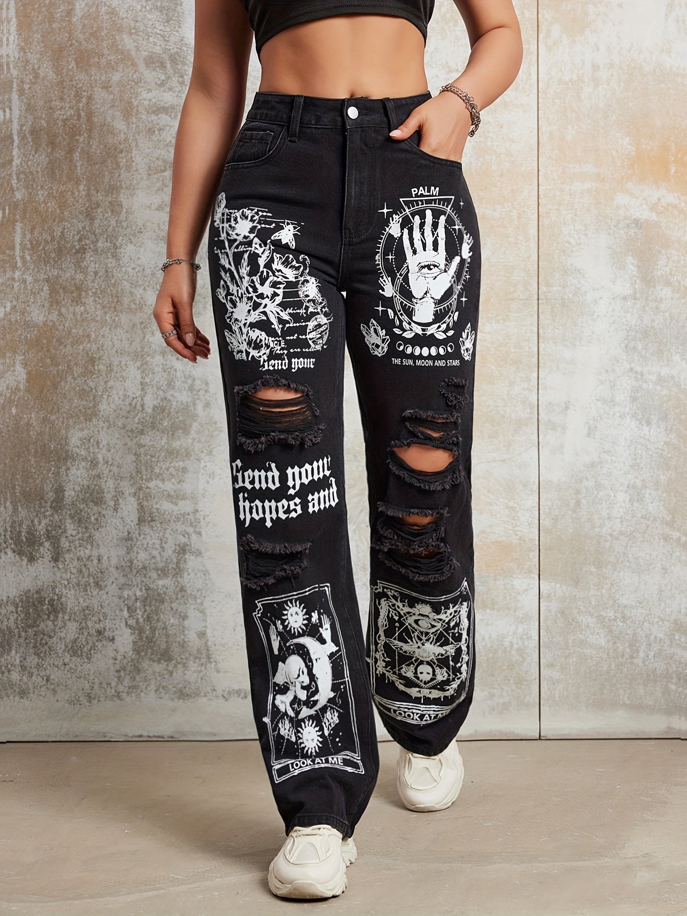 Y2K High Waist Pants with Cartoon Pattern Print