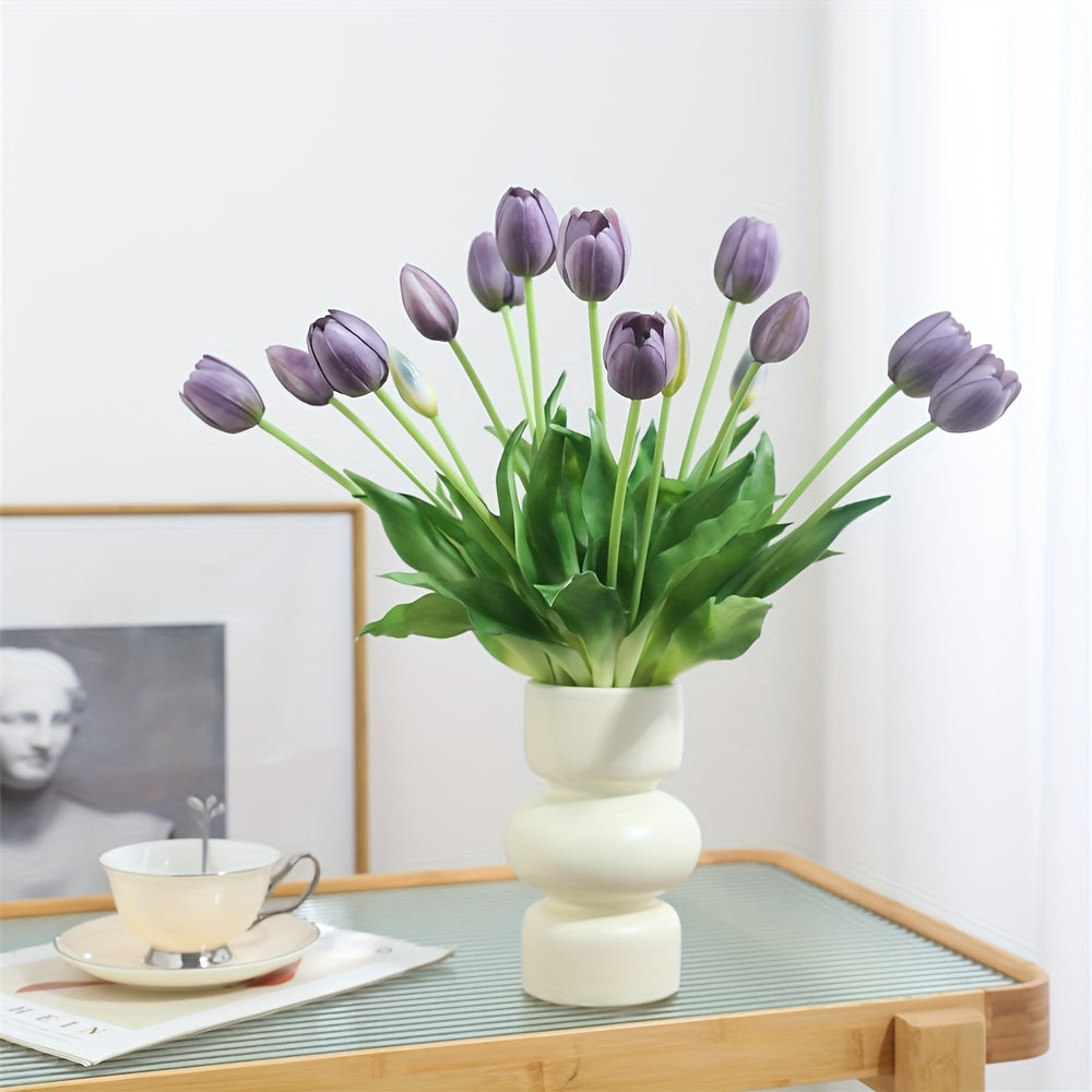 15pcs Real Touch Artificial Tulip Bouquet - Ideal for weddings, engagements, home, and garden decor. Vase not included.