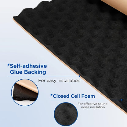 Black acoustic foam roll for soundproofing and car insulation. Self-adhesive, heat-resistant, 50.04cm x 2.01cm x 101.6cm. Ideal for noise reduction and thermal insulation.