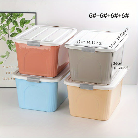 Large set of 4 storage boxes in mixed colors, ideal for organizing clothes, toys, and miscellaneous items.