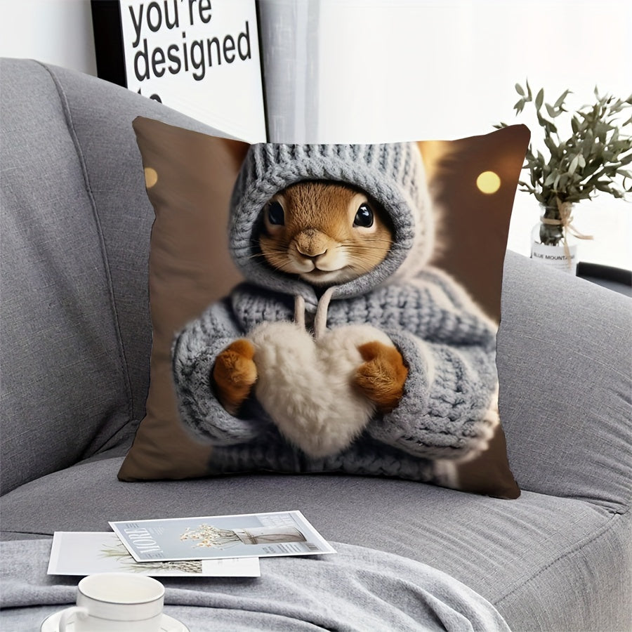 Cute squirrel print pillowcase for home, car, or holiday decorations (pillow core not included).