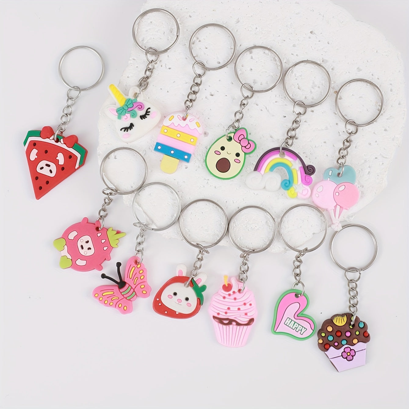 Set of 30 Cartoon Animal Ice Cream Keychain Soft Key Chain Ring, perfect for decorating bags, backpacks, or using as a cute charm. Ideal for birthday parties or everyday use, makes a great gift for women.