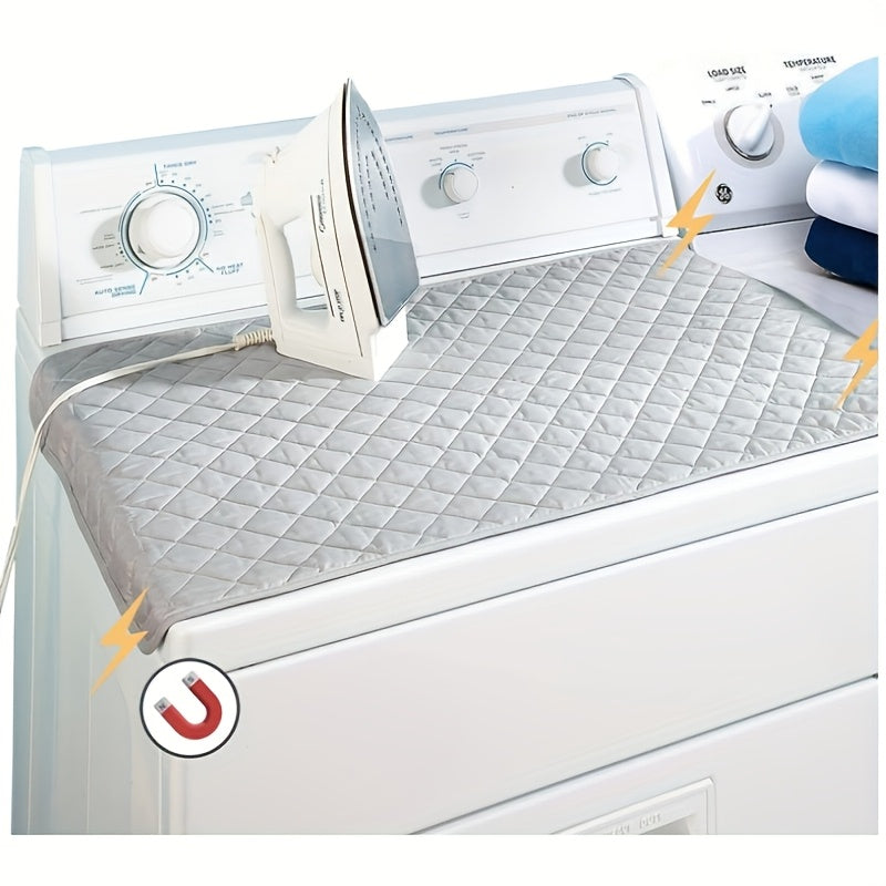 Ideal for family and friends, this portable foldable ironing mat blanket is made from heat-resistant PET material with a magnetic corner design for use with washers and dryers.