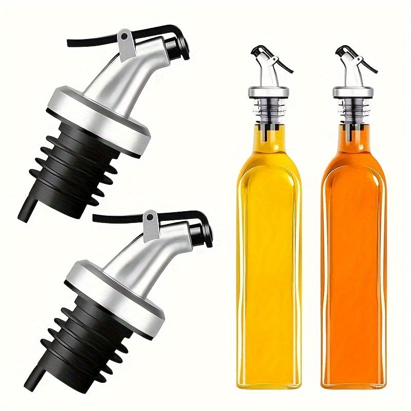 Leakproof olive oil dispenser for salad dressing and cooking, with easy-pour vinegar bottle stopper.