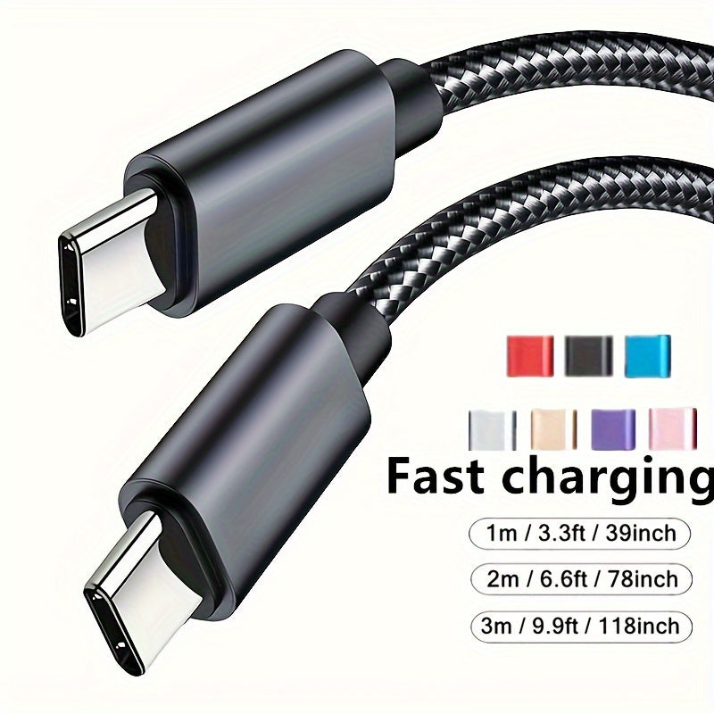 60W USB C to USB C Charging Cable for iPhone 15, Samsung, Xiaomi, Fast Charger, Male to Male Connector, Data Transmission, Nylon, Matte Finish, Round Shape, YHYXUIL Brand