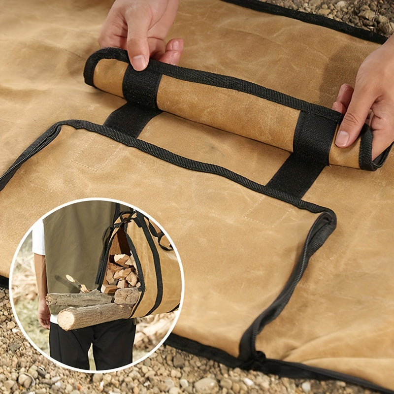 Durable Canvas Firewood Tote - Convenient Outdoor Wood Storage Carrier for Camping, Halloween and Christmas Supplies