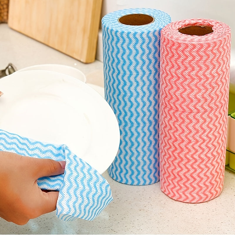 1 roll containing 50pcs of oil-free washable non-woven cloth, disposable dish towels. These versatile towels are perfect for use in the kitchen, living room, bathroom, toilet, and more. Perfect for those looking for a convenient cleaning solution.