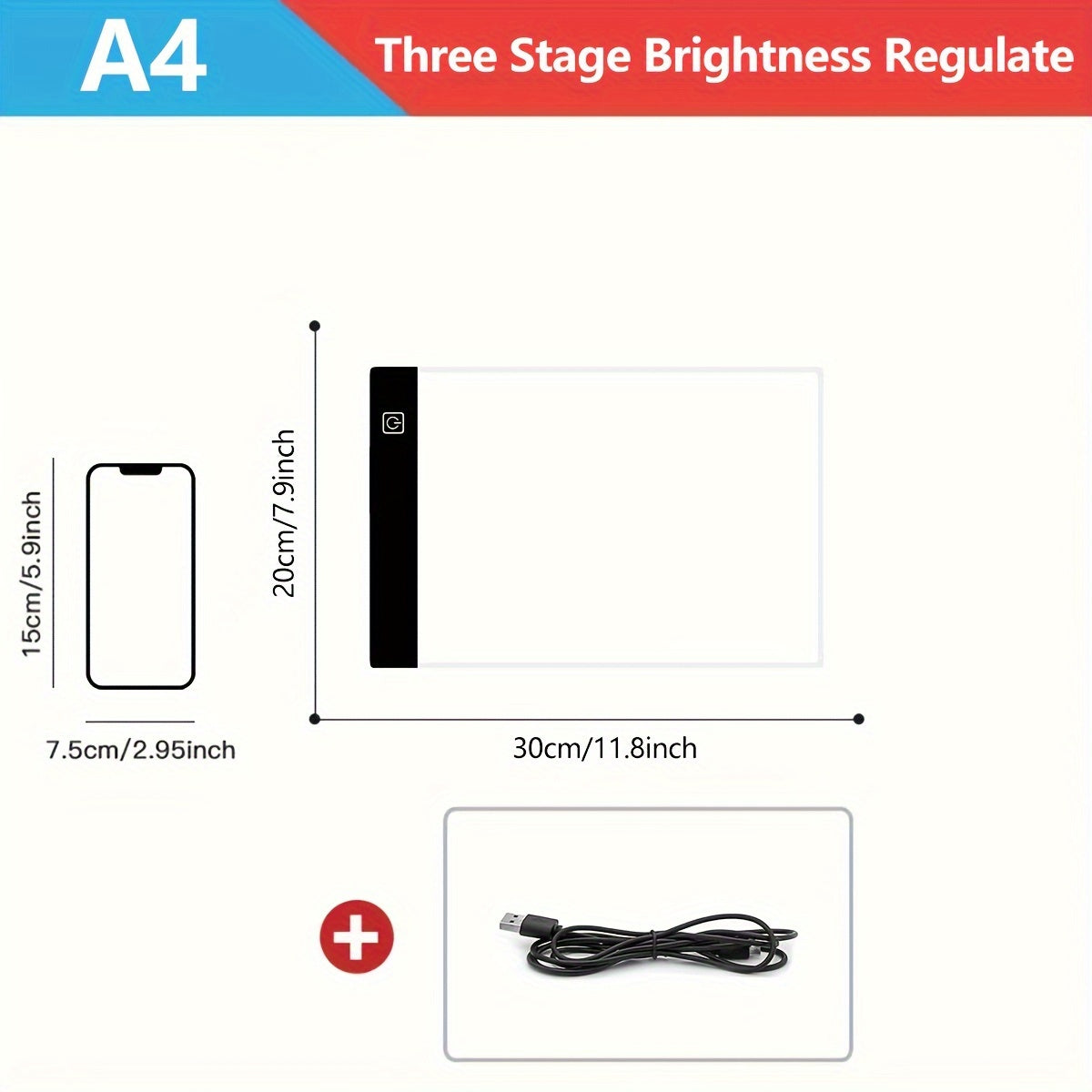 Compact LED light pad for various creative applications - adjustable brightness, USB powered, non-magnetic, ambidextrous, square acrylic body.