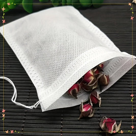 Set of 100 Reusable Non-Woven Tea Bags - Made from Food Grade Material, Breathable and Versatile for Tea, Herbs and Spices - Ideal for Storing at Home or Travel