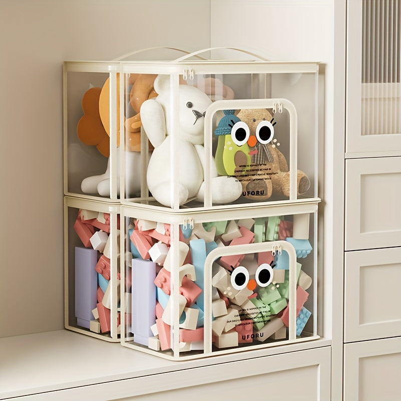 UFORU Large Capacity Toy Storage Basket is a PVC organizer with lid for home organization in living rooms, bedrooms, and playrooms.