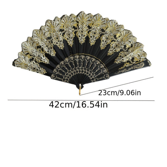 Elegant Vintage Floral Hand Fan - Perfect for Women, Chinese Retro Folding Dance Fan made of Plastic Silk Fabric, Great for Weddings, Dances, and Party Decorations, 1 Piece