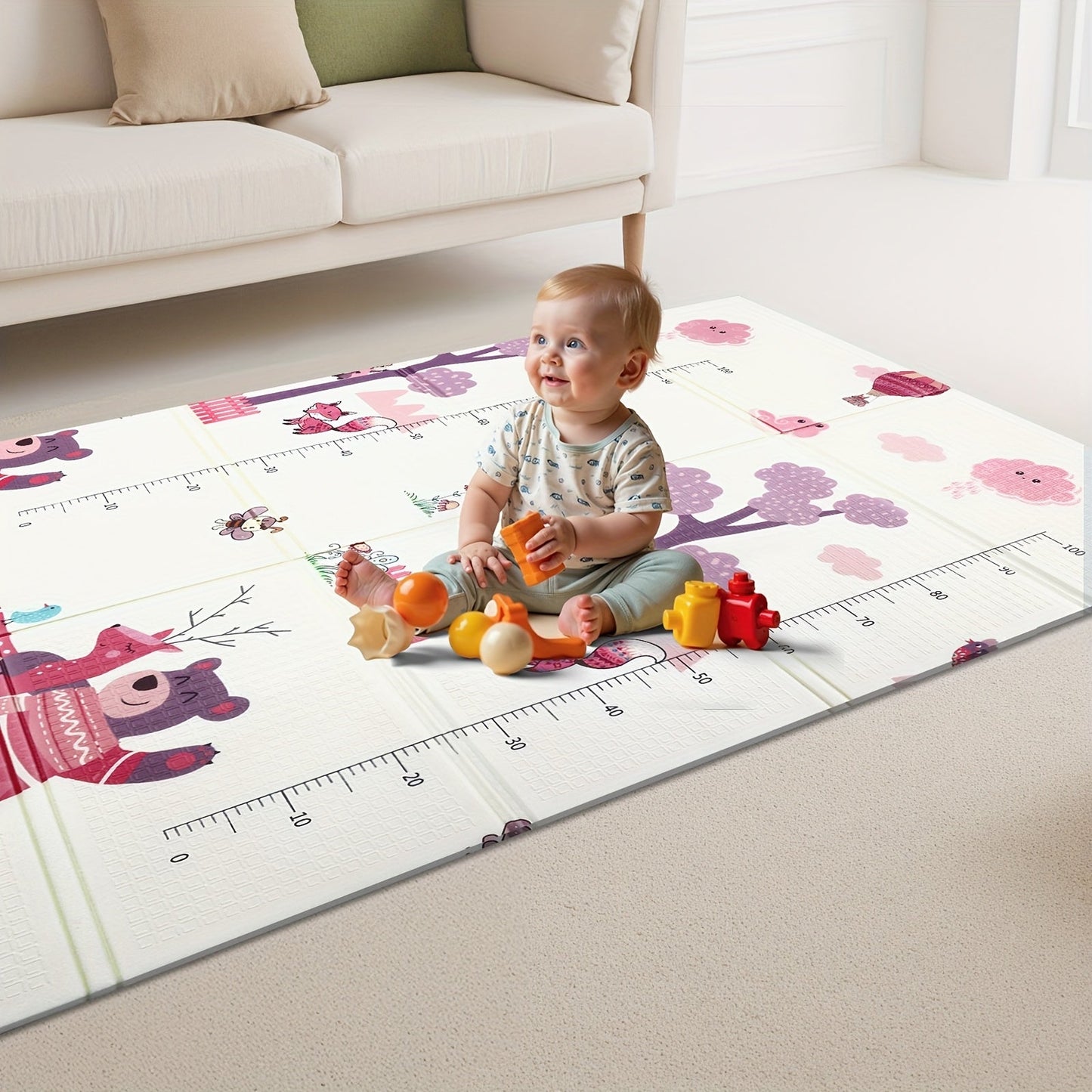 Foldable Non-Slip Foam Floor Pad in Light Purple/Deep Pink/White/Blue - Perfect for Youngsters - Reversible Waterproof Mat - Great for First Steps & Nursery Decor - Ideal Gift for Christmas, Halloween, Thanksgiving, Easter.