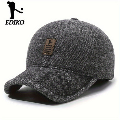 Winter baseball cap for men with ear flaps, fleece-lined and windproof for outdoor activities.