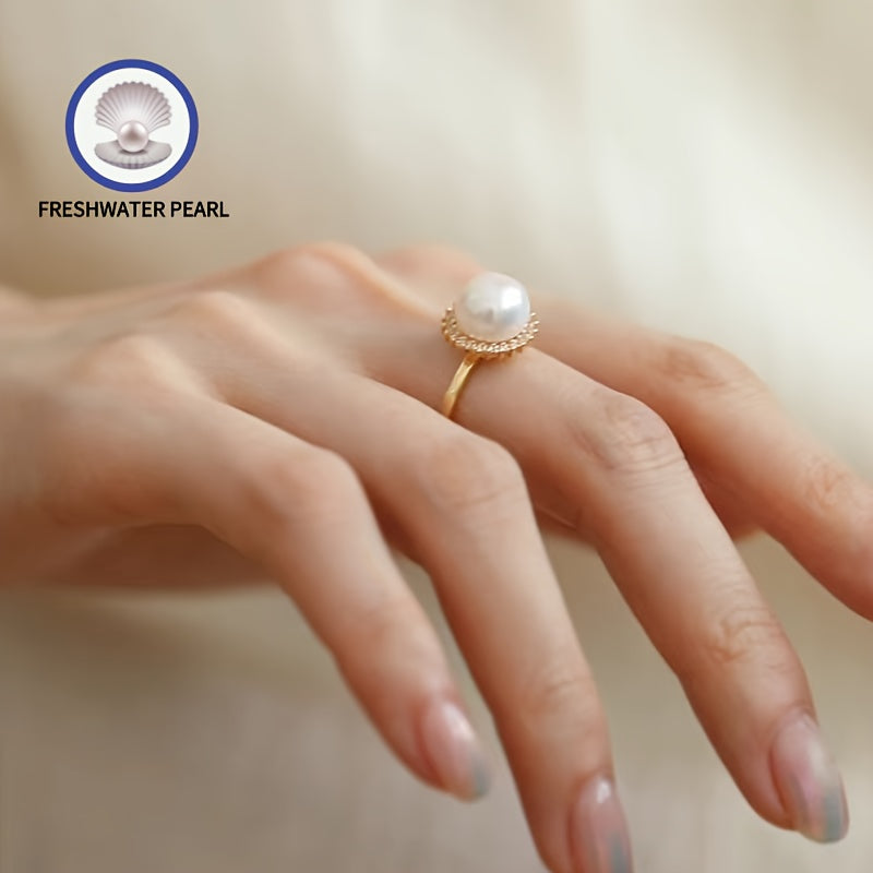 Elegant and luxurious freshwater pearl ring with a natural charm, featuring an adjustable size for a perfect fit.