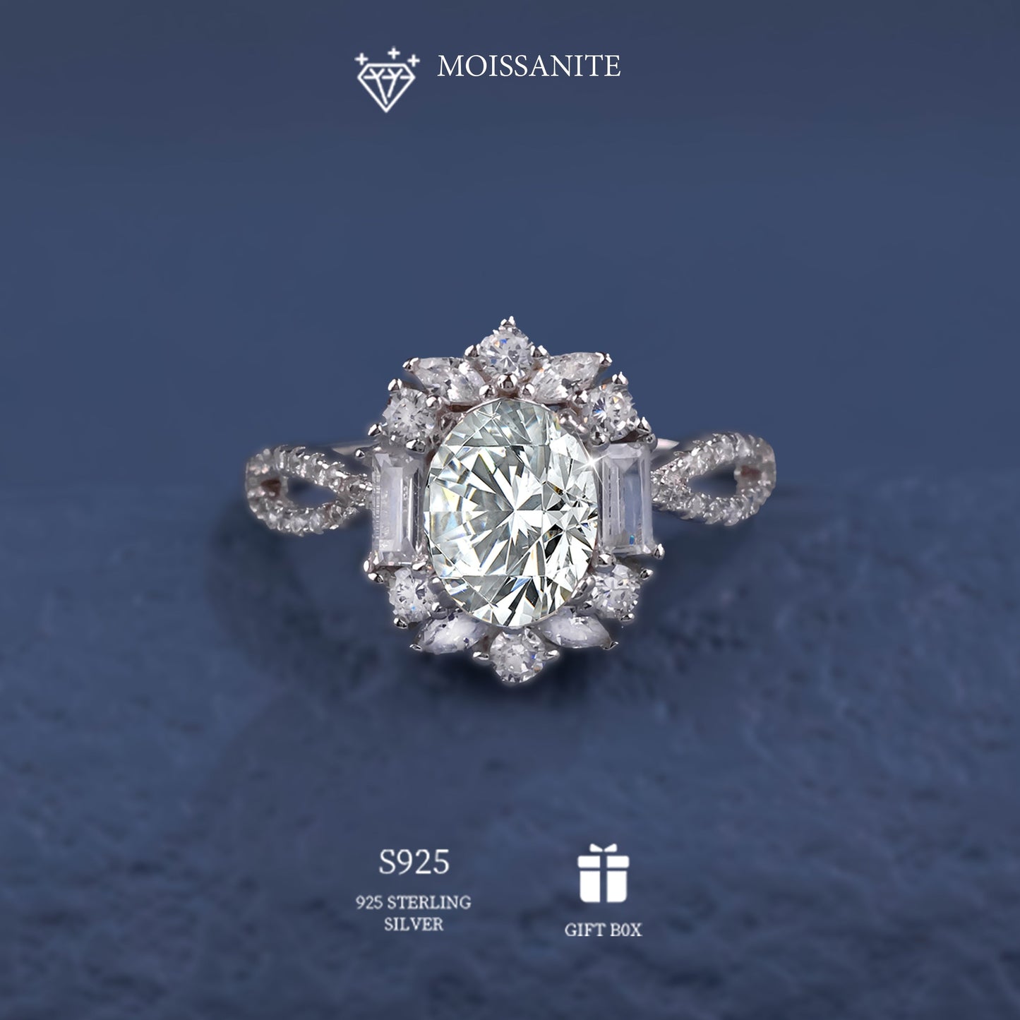 Stylish 2ct Moissanite Engagement Ring - Non-irritating S925 Sterling Silver, Exquisite Bohemian Design featuring Oval Pigeon Egg Cut, Ideal for Wedding & Anniversary, Comes with Certificate & Gift Box.