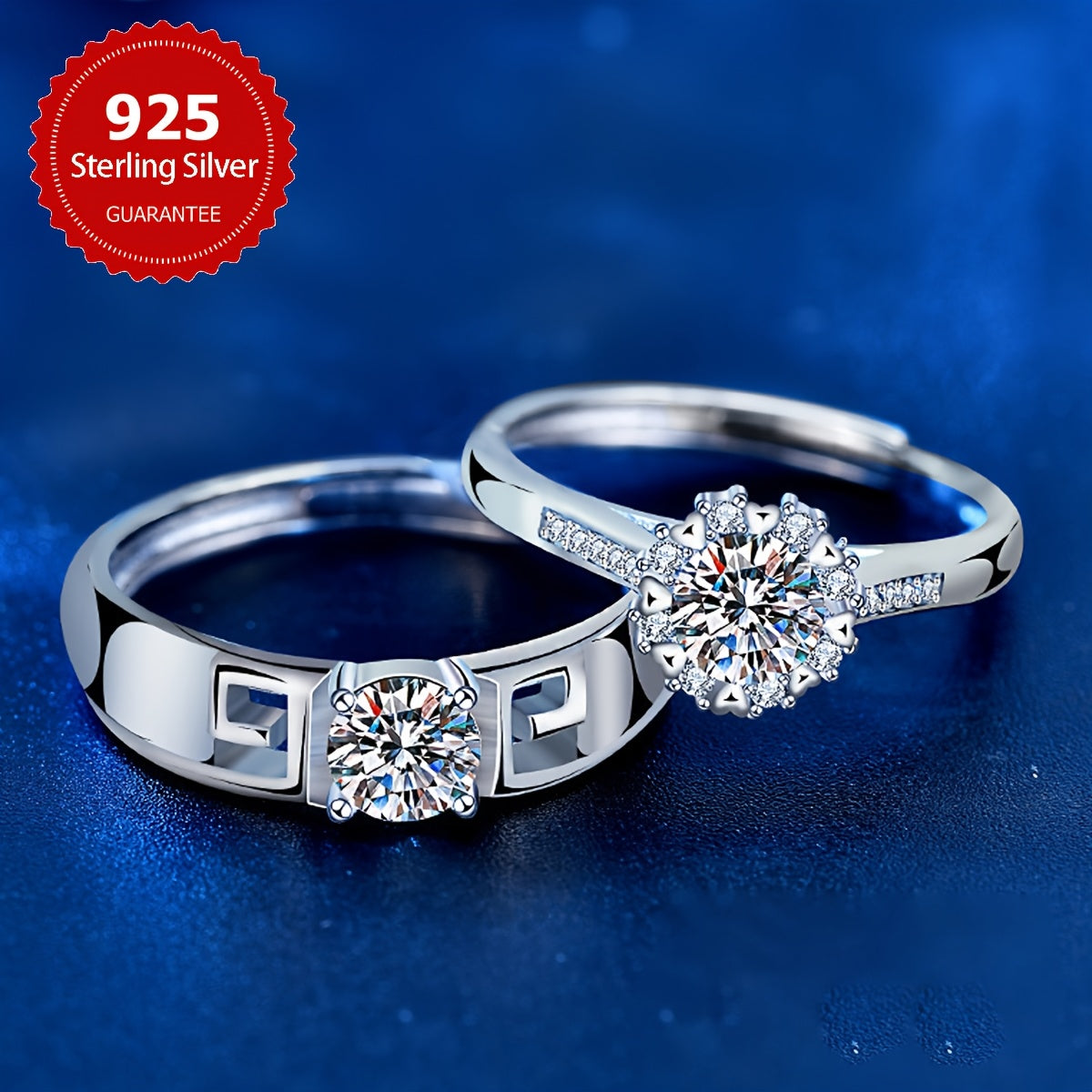 A pair of Romantic 0.5CT Moissanite Couple Rings made of 925 Sterling Silver, designed to sparkle as Engagement Rings, Wedding Bands, or Promise Rings - Ideal for Valentine's Day, Anniversaries, or Birthdays - Elegant and Luxurious Couple Jewelry, the