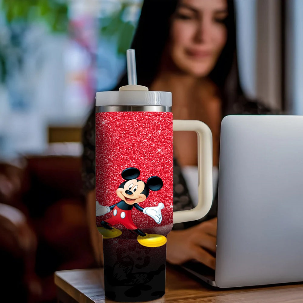 Mickey Mouse 40oz Stainless Steel Tumbler with Handle, Straw - BPA-Free, Ideal for Home & Car