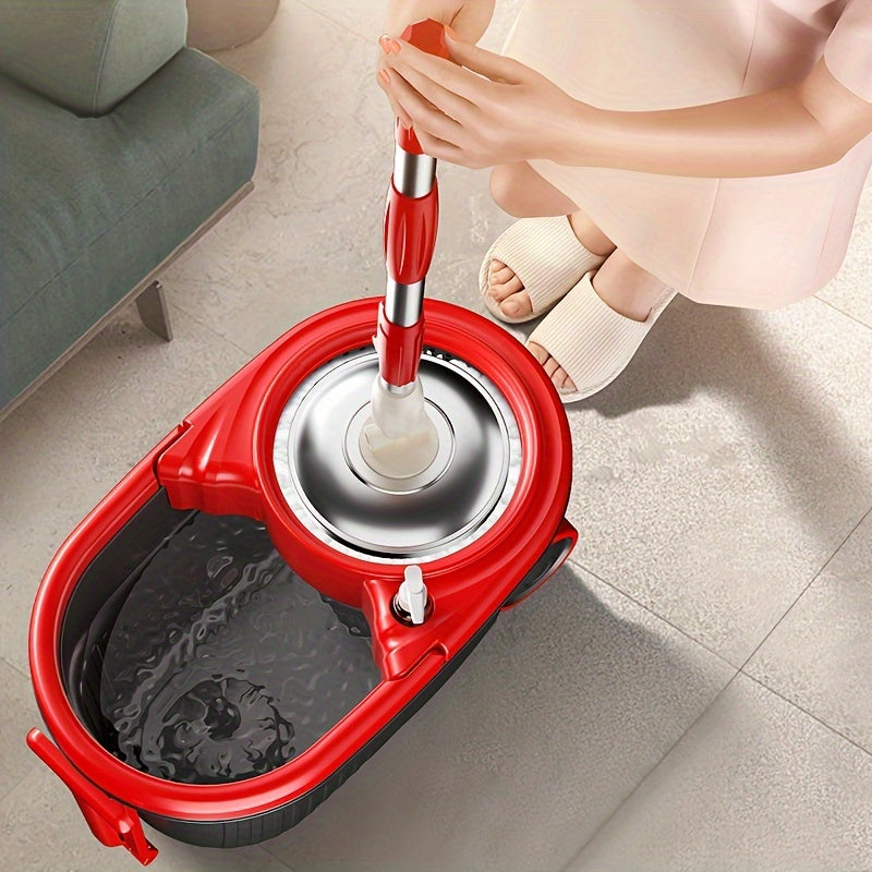 MOPPDUS Manual Double Drive Hand-Free Mop with Steel Basket and Plate - Multifunctional Rotating Mop for Kitchen, Bathroom, Living Room, and Toilet. No Electricity Required. Made of Durable Plastic.