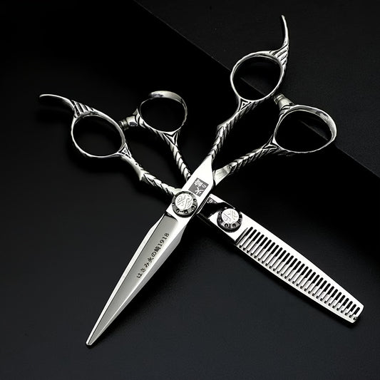 Huozaki Premium Japanese 440C Steel Scissors - Handcrafted, Sharp & Durable for Haircutting, Curly & Normal Hair, Ergonomic Grip Design