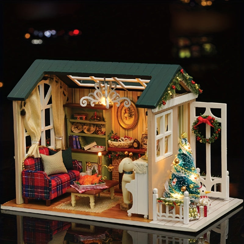 DIY Wooden Miniature House Kit with Furniture and 3D Puzzle Craft Set, Ideal Gift for Valentine's Day and Birthdays, Promotes Educational Patience and Skill Development.