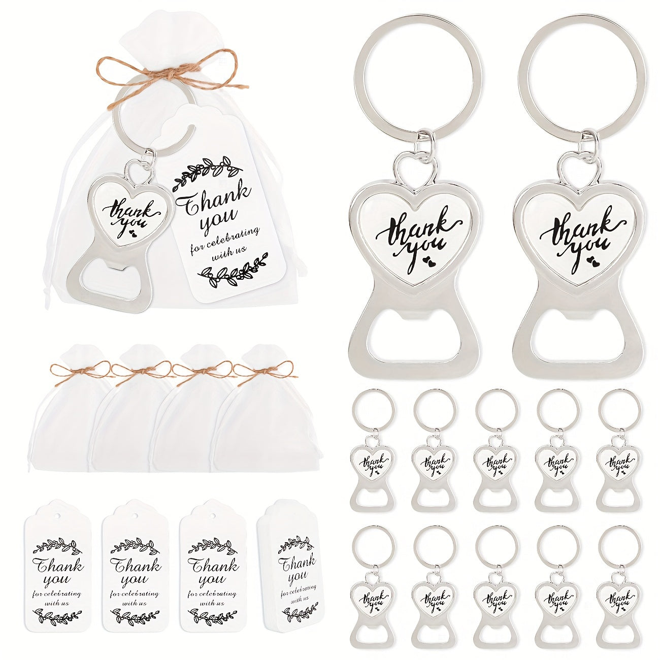 24 Wedding Bottle Openers, Perfect Favors for Your Guests! Includes 24 Cards, 24 White Organza Bags - Ideal Gifts for Both Men and Women attending your special day!