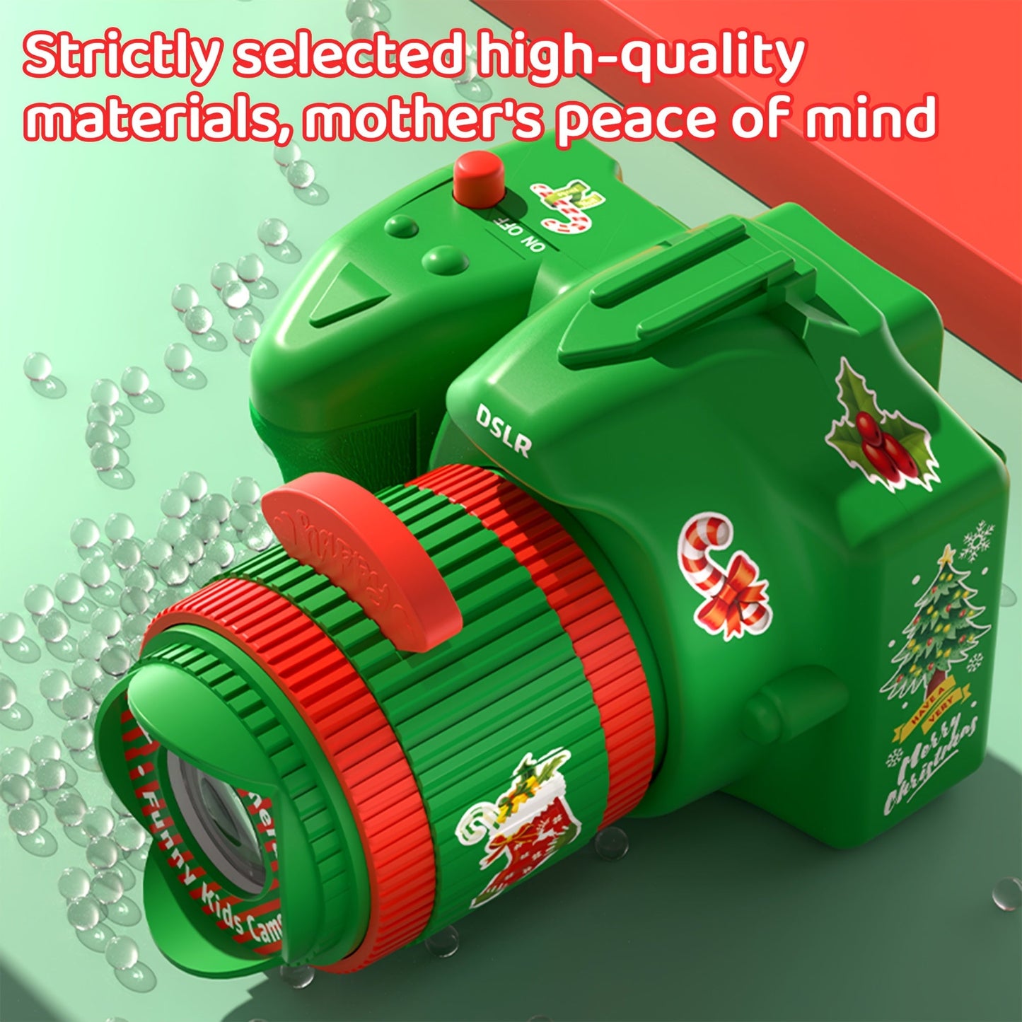 Christmas Projector Camera Toy for Kids - Green ABS Plastic Photo Lamp, Battery-Powered, Ideal for Halloween and Holiday Presents.